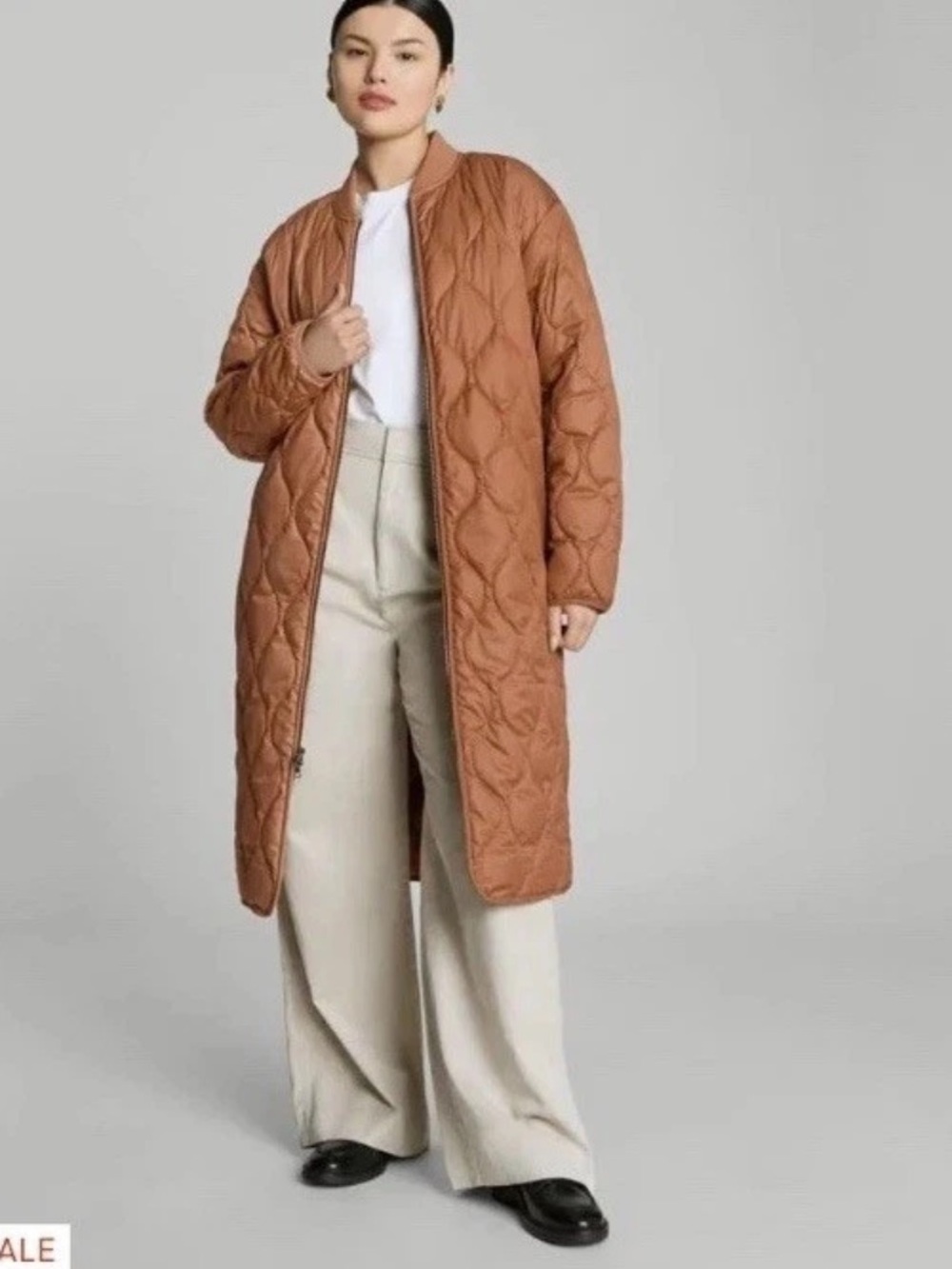 Everlane ReNew Long Liner Quilted Jacket Women’s Medium MIDI Rust Brown Tawny